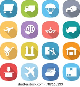 flat vector icon set - delivery vector, truck, parachute, warehouse, plane, shipping, trolley, cargo top sign, courier, package, airplane, cruise ship