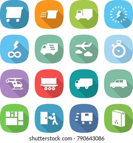 flat vector icon set - delivery vector, truck, lightning, infinity power, journey, stopwatch, ambulance helicopter, shipping, car, consolidated cargo, courier, fast deliver, cereals