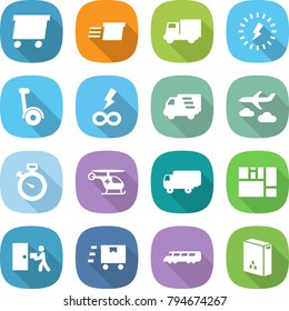 flat vector icon set - delivery vector, truck, lightning, gyroscooter, infinity power, journey, stopwatch, ambulance helicopter, shipping, consolidated cargo, courier, fast deliver, speed train