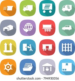 flat vector icon set - delivery vector, truck, warehouse, shipping, car, cargo top sign, courier, railroad, pallet, handwheel, cruise ship, package