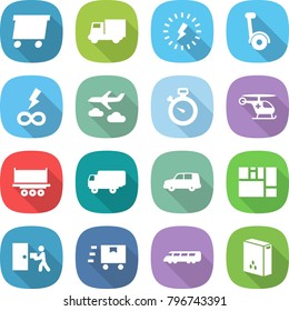 flat vector icon set - delivery vector, truck, lightning, gyroscooter, infinity power, journey, stopwatch, ambulance helicopter, shipping, car, consolidated cargo, courier, fast deliver, speed train
