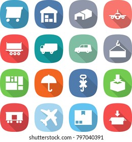 flat vector icon set - delivery vector, warehouse, plane, truck shipping, car, loading crane, consolidated cargo, dry, do not hook sign, package, railroad, airplane