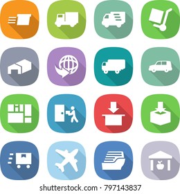flat vector icon set - delivery vector, truck, cargo stoller, warehouse, shipping, car, consolidated, courier, package, fast deliver, airplane, cruise ship