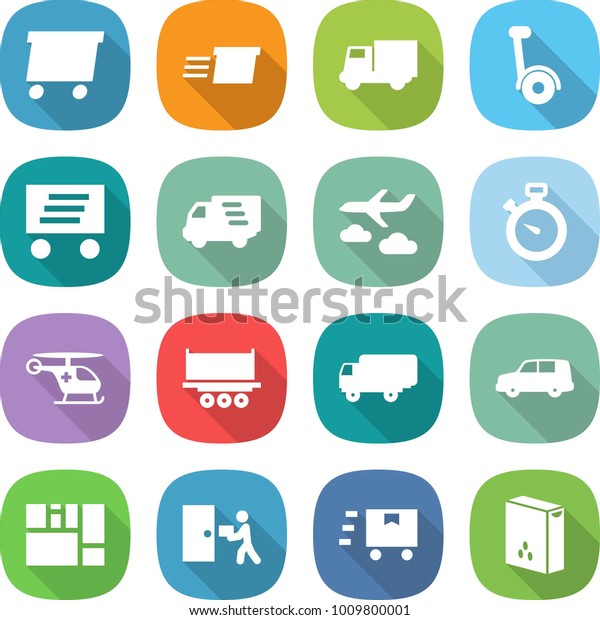 flat vector icon set -\
delivery vector, truck, gyroscooter, journey, stopwatch, ambulance\
helicopter, shipping, car, consolidated cargo, courier, fast\
deliver, cereals