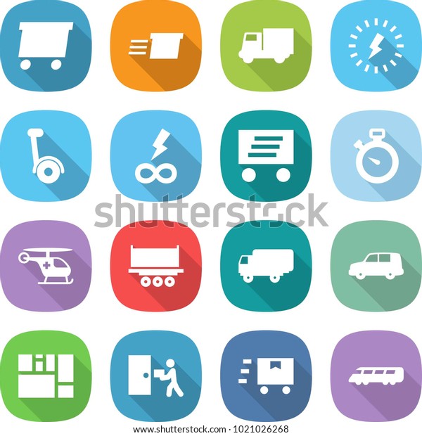 flat vector icon set - delivery vector, truck,\
lightning, gyroscooter, infinity power, stopwatch, ambulance\
helicopter, shipping, car, consolidated cargo, courier, fast\
deliver, speed train