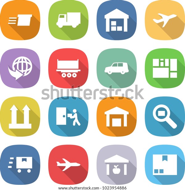 flat vector icon set - delivery vector,\
truck, warehouse, plane, shipping, car, consolidated cargo, top\
sign, courier, search, fast deliver,\
package