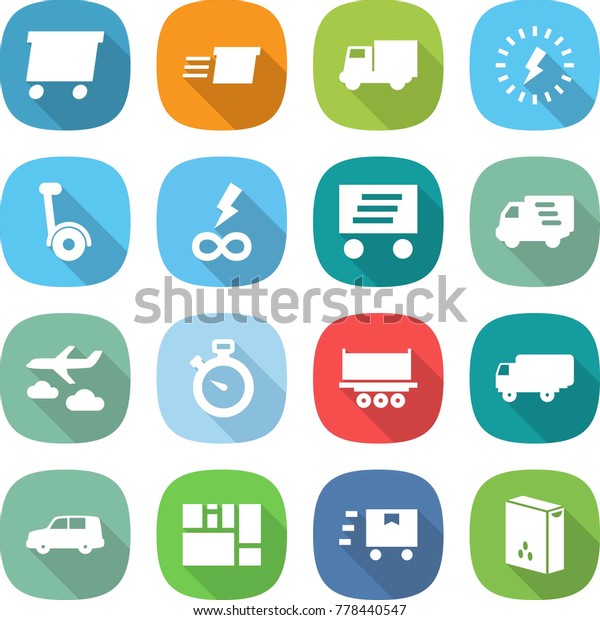 flat vector icon set -\
delivery vector, truck, lightning, gyroscooter, infinity power,\
journey, stopwatch, shipping, car, consolidated cargo, fast\
deliver, cereals