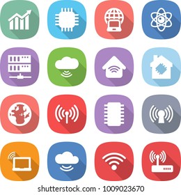 flat vector icon set - diagram vector, chip, notebook globe, atom, server, cloud wireless, home, smart house, antenna, laptop wifi, service, router