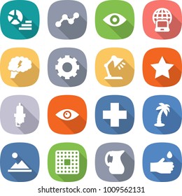 flat vector icon set - diagram vector, graph, eye, notebook globe, brain, gear, table lamp, star, spark plug, cross, palm, landscape, cpu, jug, hand drop