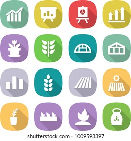 flat vector icon set - diagram vector, presentation, graph up, flower, spikelets, greenhouse, chart, spike, field, seedling, sprouting, fertilizer