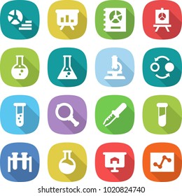 flat vector icon set - diagram vector, presentation, annual report, round flask, microscope, quantum bond, vial, magnifier, pipette, test, analytics