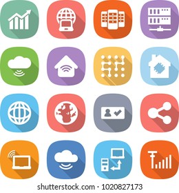 flat vector icon set - diagram vector, notebook globe, server, cloud wireless, home, chip, smart house, check in, share, laptop wifi, service, data transfer, antenna signal