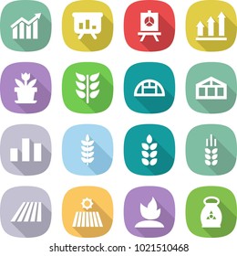 flat vector icon set - diagram vector, presentation, graph up, flower, spikelets, greenhouse, chart, spike, field, sprouting, fertilizer