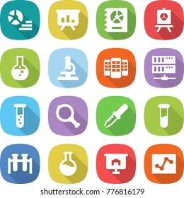 flat vector icon set - diagram vector, presentation, annual report, round flask, microscope, server, vial, magnifier, pipette, test, analytics