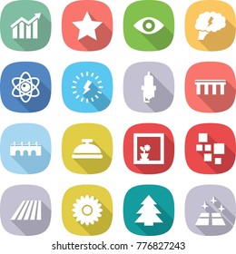 flat vector icon set - diagram vector, star, eye, brain, atom, lightning, spark plug, bridge, service bell, flower in window, blocks, field, spruce, clean floor