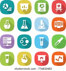 flat vector icon set - diagram vector, presentation, annual report, round flask, microscope, server, quantum bond, vial, pipette, test, analytics