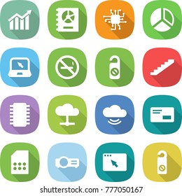 flat vector icon set - diagram vector, annual report, chip, notebook, no smoking, do not distrub, stairs, cloud, service, envelope, sim card, projector, browser window