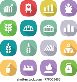 flat vector icon set - diagram vector, presentation, graph up, flower, spikelets, greenhouse, chart, spike, field, seedling, sprouting, fertilizer