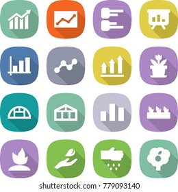 flat vector icon set - diagram vector, statistics, presentation, graph, up, flower, greenhouse, chart, seedling, sprouting, hand leaf, sow, garden