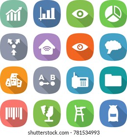 flat vector icon set - diagram vector, graph, eye, core splitting, wireless home, brain, modern architecture, route a to b, phone, documents, bar code, broken, Chair for babies, flour