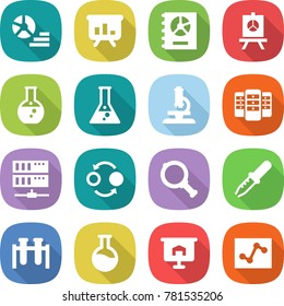 flat vector icon set - diagram vector, presentation, annual report, round flask, microscope, server, quantum bond, magnifier, pipette, test vial, analytics