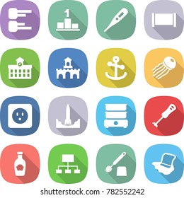 flat vector icon set - diagram vector, pedestal, medical thermometer, fence, university, fort, anchor, jellyfish, power socket, rocket start, double boiler, blender, ketchup, hierarchy, toilet brush