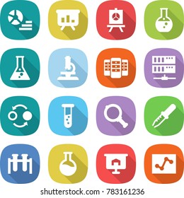 flat vector icon set - diagram vector, presentation, round flask, microscope, server, quantum bond, vial, magnifier, pipette, test, analytics