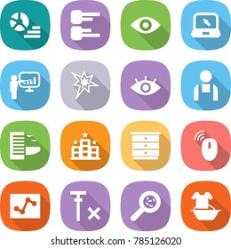 flat vector icon set - diagram vector, eye, notebook, presentation, bang, workman, hotel, chest of drawers, wireless mouse, analytics, no signal, viruses, handle washing