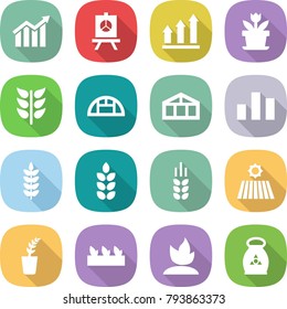 flat vector icon set - diagram vector, presentation, graph up, flower, spikelets, greenhouse, chart, spike, field, seedling, sprouting, fertilizer