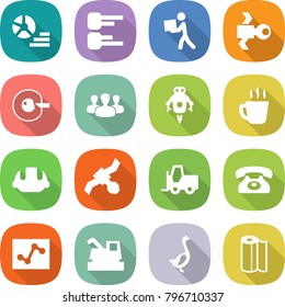 flat vector icon set - diagram vector, courier, satellite, cell corection, group, jet robot, hot drink, building helmet, fork loader, phone, analytics, harvester, goose, paper towel