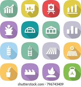 flat vector icon set - diagram vector, presentation, graph up, flower, greenhouse, chart, spike, field, seedling, sprouting, fertilizer