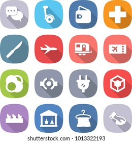 Flat Vector Icon Set - Discussion Vector, Gyroscooter, Wallet, Medical Cross, Scalpel, Plane, Trailer, Ticket, Atom Core, Connect, Plug, 3d, Seedling, Utility Room, Hanger, Wiping