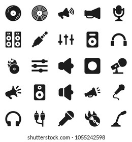 Flat vector icon set - disk vector, music hit, microphone, speaker, loudspeaker, settings, headphones, rec button, rca, jack, equalizer