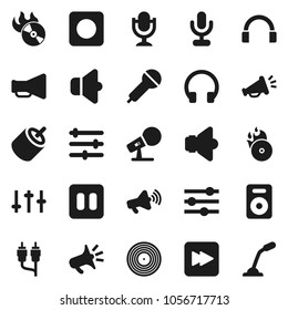 Flat vector icon set - disk vector, music hit, microphone, speaker, loudspeaker, settings, headphones, pause button, forward, rec, rca, equalizer