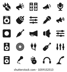 Flat vector icon set - disk vector, music hit, microphone, speaker, loudspeaker, settings, headphones, rec button, rca, jack, equalizer