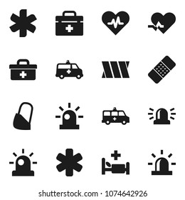 Flat vector icon set - doctor bag vector, ambulance star, heart pulse, patch, hospital bed, amkbulance car, bandage, siren