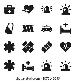 Flat vector icon set - doctor bag vector, ambulance star, heart pulse, patch, hospital bed,   car, bandage, siren