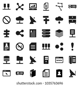 Flat vector icon set - document vector, archive, personal information, laptop graph, binder, prohibition sign, no smoking, signpost, attention, satellite antenna, network, server, folder, cloud