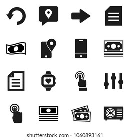 Flat vector icon set - document vector, cash, heart monitor, money, traking, settings, mobile phone, touchscreen, arrow, undo, ari condition