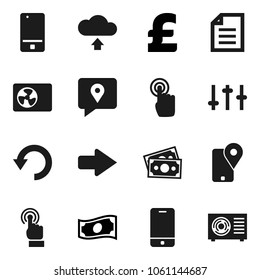 Flat vector icon set - document vector, cash, pound, money, traking, settings, mobile phone, touchscreen, arrow, undo, cloud upload, ari condition