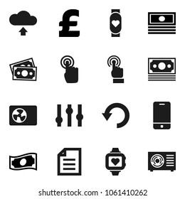 Flat vector icon set - document vector, cash, pound, heart monitor, money, settings, mobile phone, touchscreen, undo, cloud upload, ari condition
