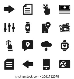 Flat vector icon set - document vector, cash, heart monitor, money, traking, settings, mobile phone, touchscreen, arrow, cloud upload, ari condition