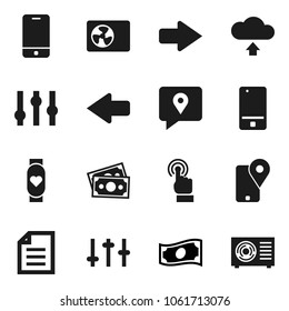 Flat vector icon set - document vector, cash, heart monitor, money, traking, settings, mobile phone, touchscreen, arrow, cloud upload, ari condition