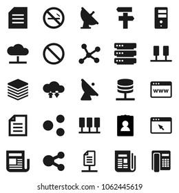 Flat vector icon set - document vector, personal information, prohibition sign, no smoking, satellite antenna, newspaper, network, server, cloud, exchange, big data, browser, share, signpost, phone