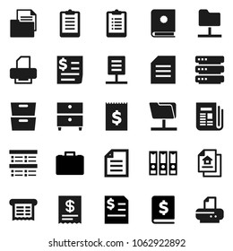 Flat vector icon set - document vector, archive, exam, case, annual report, binder, clipboard, receipt, newspaper, network folder, big data, estate, catalog, printer