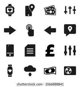 Flat vector icon set - document vector, cash, pound, heart monitor, money, traking, settings, mobile phone, touchscreen, arrow, cloud upload, ari condition