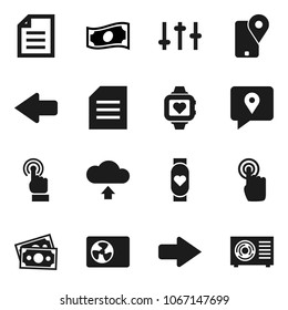 Flat vector icon set - document vector, cash, heart monitor, money, traking, settings, touchscreen, arrow, cloud upload, ari condition