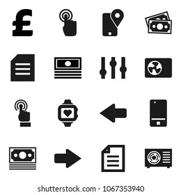 Flat vector icon set - document vector, cash, pound, heart monitor, money, traking, settings, mobile phone, touchscreen, arrow, ari condition