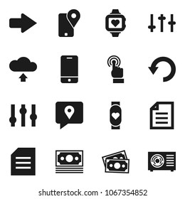 Flat vector icon set - document vector, heart monitor, money, traking, settings, mobile phone, touchscreen, arrow, undo, cloud upload, ari condition