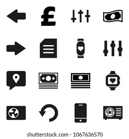 Flat vector icon set - document vector, cash, pound, heart monitor, money, tracking, settings, mobile phone, arrow, undo, air condition